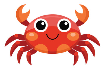 Cheerful orange crab is happily smiling with round eyes on a transparent background