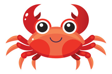 Cheerful red crab smiles sweetly with big eyes on a transparent background