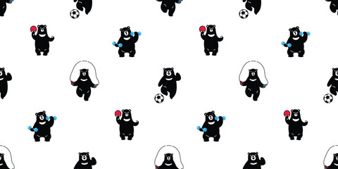 bear seamless pattern polar bear sporting sport soccer football jumping rope ping pong table tennis vector cartoon teddy gift wrapping paper tile background scarf isolated repeat wallpaper illustratio