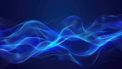 Abstract digital artwork featuring flowing, luminous blue waves on a dark blue background.  The waves are composed of thin, interconnected lines creating a sense of movement and energy