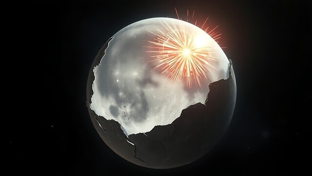 Lunar surface cracking to reveal slow-motion cosmic fireworks.