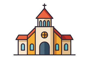 Quaint church with red roof and arch windows shows architectural charm, transparent background