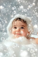 Baby Smiles in a Bubbly Bath