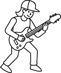 Vector illustration of a standing musician with a guitar, a baseball player with a bat, and a hunter with a rifle