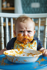 Baby Eating Messy Meal, Adorable Feeding Time