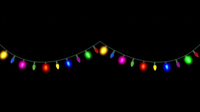 Twinkling Christmas lights overlay, multi-colored garland. Seamless loop. Alpha channel included.
