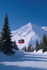 Snow-covered mountains rise majestically under clear blue sky, s