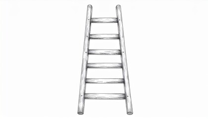 Isolated Wooden Ladder Against White Backdrop with Grungy Textured Surfaces