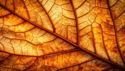 Obraz premium Detailed Macro View of a Golden Brown Autumn Leaf with Vein Patterns and Texture