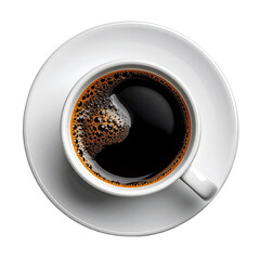 Overhead view of a cup of black coffee on a saucer