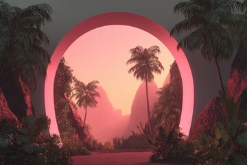 Pink Sunset Tropical Arch Landscape