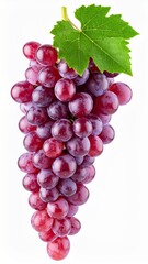 Macro Shot of a Bunch of Red Grapes with a Green Leaf on a White Background