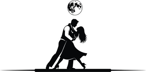Obraz premium Silhouette illustration of a couple dancing under moonlight
