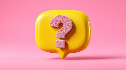 Yellow Question Mark Speech Bubble Against Pink Background