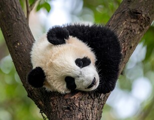 Obraz premium Panda cub resting in a tree