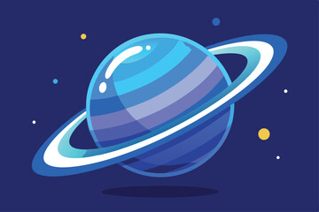 Fototapeta premium Stylized blue planet shines with vibrant rings against a deep, dark space background