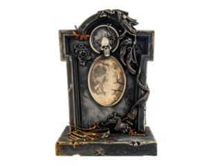 Halloween Gravestone with Skull and Climbing Vines Isolated on White Background