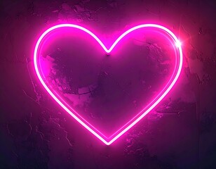 Neon pink heart on dark textured background