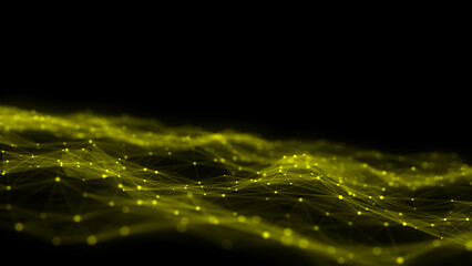 Color abstract wave background with dots and lines moving in space. Technology illustration. Futuristic modern dynamic wave. 3d rendering.