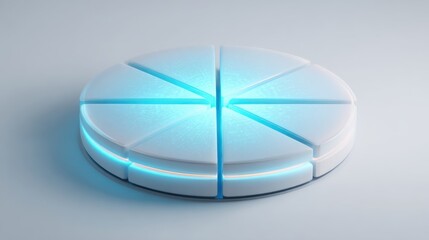 Futuristic Circular Pie Chart Design with Soft Blue Glow on White Background for Data Visualization and Presentation