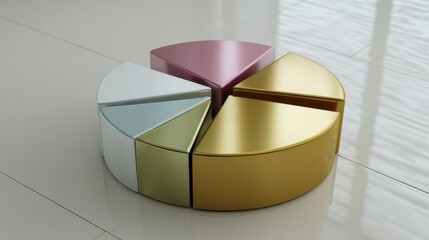 Three-Dimensional Colorful Pie Chart Model on Sleek Surface for Presentation and Educational Use