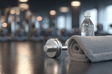 Silver Dumbbell And Water Bottle In Gym