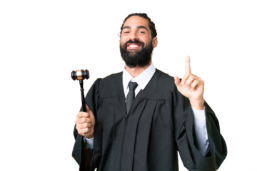 Judge caucasian man over isolated chroma key background showing and lifting a finger in sign of the best