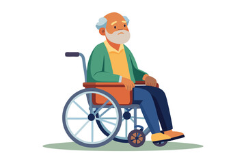 Lonely elderly African man sits motionless in a wheelchair feeling isolated and perhaps forgotten