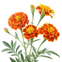 Golden Marigold Blossoms: An artistic rendering of vibrant, golden marigold blossoms, showcasing intricate details and the flower's radiant beauty, evoking feelings of joy and vitality.