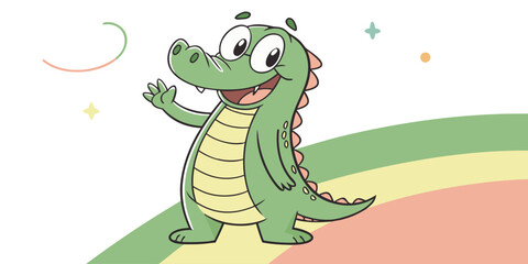 Cute crocodile waving hand cartoon vector icon illustration. animal nature icon concept isolated