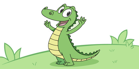 Cute crocodile waving hand cartoon vector icon illustration. animal nature icon concept isolated