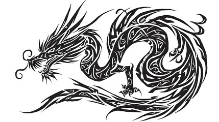 A Powerful Black and White Ink Sketch of a Chinese Dragon
