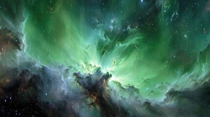 Obraz premium Colorful Green Nebula In Space