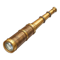 Antique Telescope: A meticulously illustrated, antique brass telescope, exuding historical charm and inviting exploration, stands isolated, inviting the viewer on a journey.