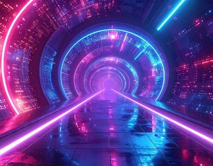 Fototapeta premium Neon Holographic Corridor Glowing Softly