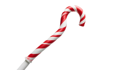 A vibrant candy cane displayed on a transparent background, representing the spirit of Christmas and winter festivities