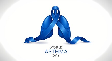 World asthma day concept with blue ribbon in lungs shape for health awareness design