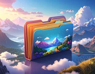 Colorful folder icon on a scenic landscape