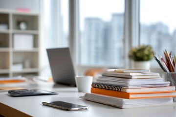office desk with books and notes
