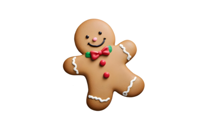 A gingerbread man featured on a transparent background, highlighting the joy of winter and Christmas traditions