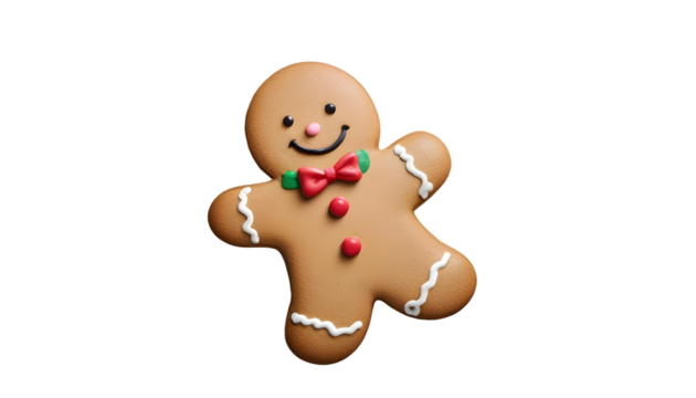 A gingerbread man featured on a transparent background, highlighting the joy of winter and Christmas traditions