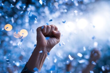 hands of the person with blue confetti