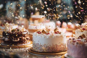 cakes with confetti floating