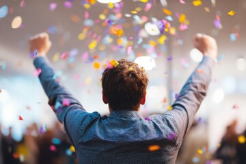 happy young man celebrating