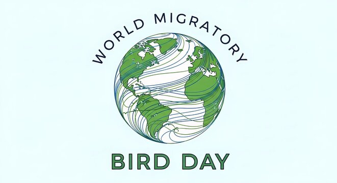 World migratory bird day celebration design featuring earth and flight patterns for environmental awareness