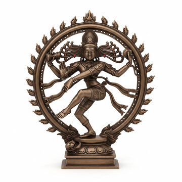 antique bronze nataraj idol with detailed carvings isolated on pure white