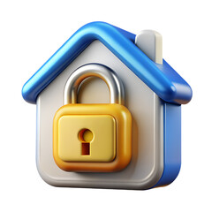 3D Icon of a Smart Home Enclosed in a Padlock, Symbolizing Home Security, Smart Home Protection, and Digital Safety