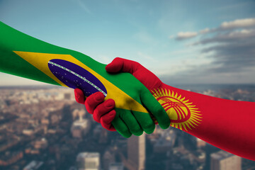 Shaking hands Brazil and Kyrgyzstan