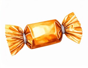 Isolated Watercolor Wrapped Caramel Candy Illustration on White Background