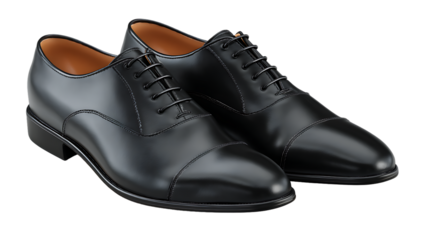 Pair of black leather oxford shoes isolated on transparent background